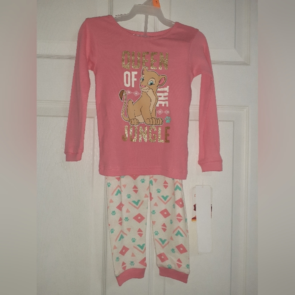 Lion King Toddler Girl Snug Fit Cotton Long Sleeve Pajamas, 2-Piece Set, Size:4T